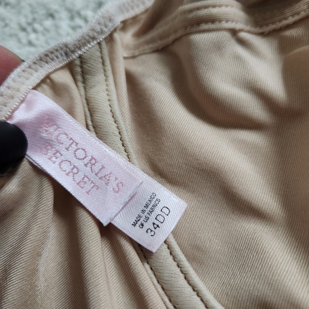 Victoria's Secret Front Close Underwire Bra 34DD Champagne Nude Satin Racerback - Picture 5 of 8